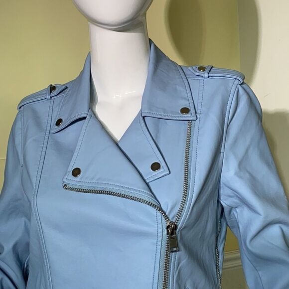 Thyme Maternity & After Baby Blue Faux Leather Motorcycle Jacket - Picture 9 of 16